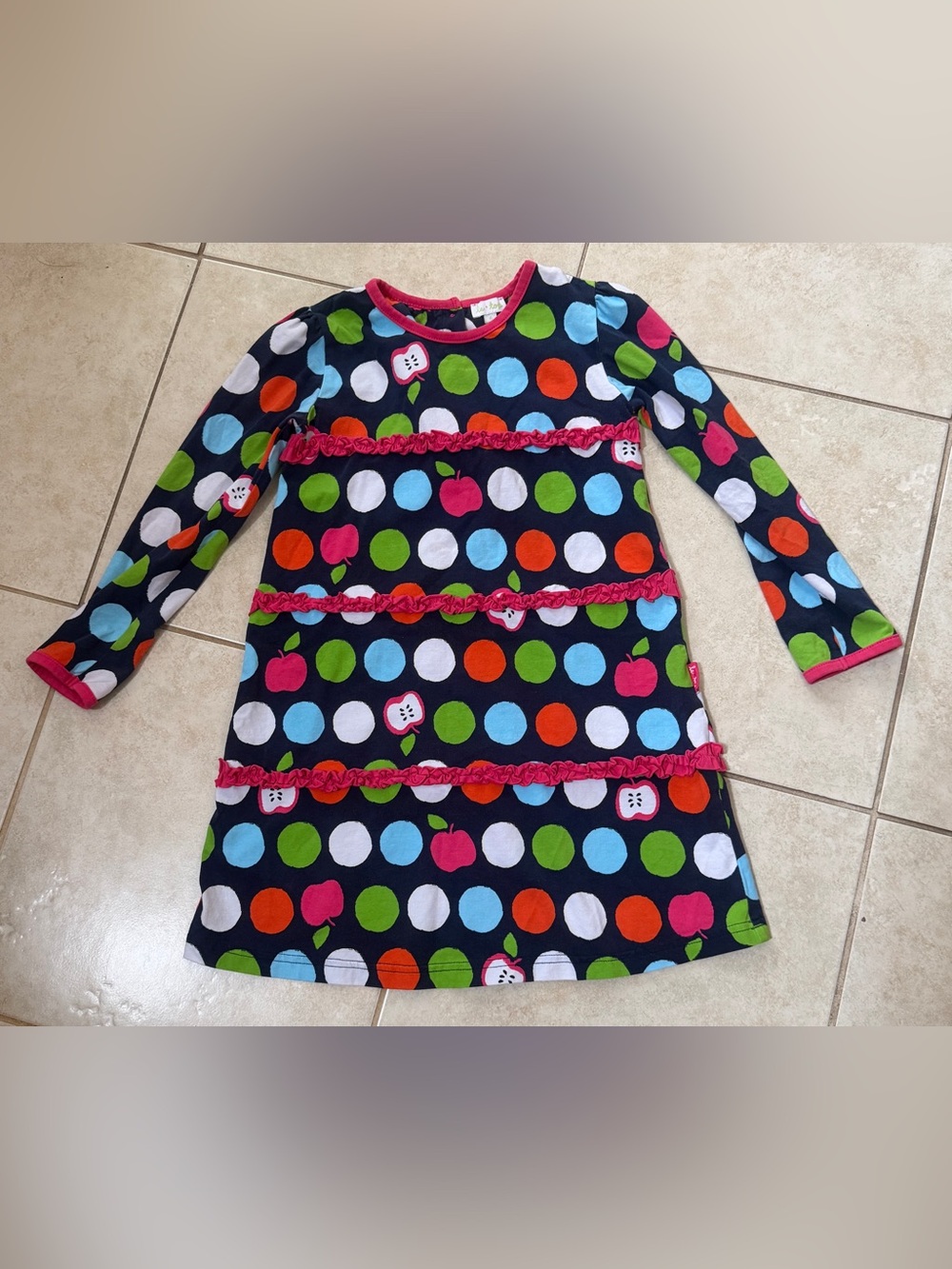 Le Top Girls polka dot apple print long sleeve dress